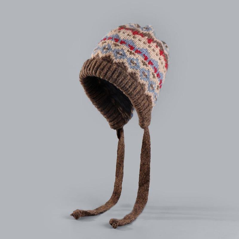 Versatile knitted hat autumn and winter women's retro simple winter hat bag hat thermal hat wool hat ear protector