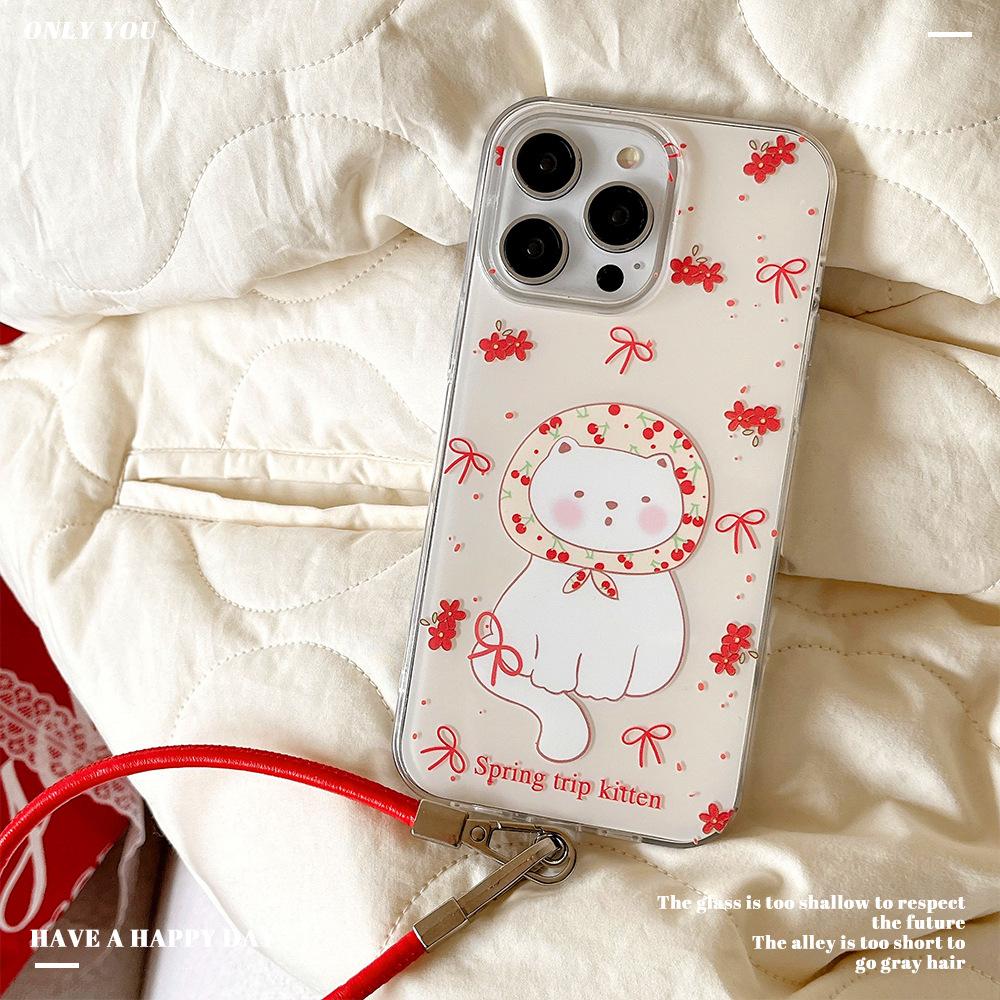 Cute Cats Suitable for Apple 16 Mobile Phone Case Iphone15 Protective Case 14 Leather Rope 13promax Soft Edge Hard Shell