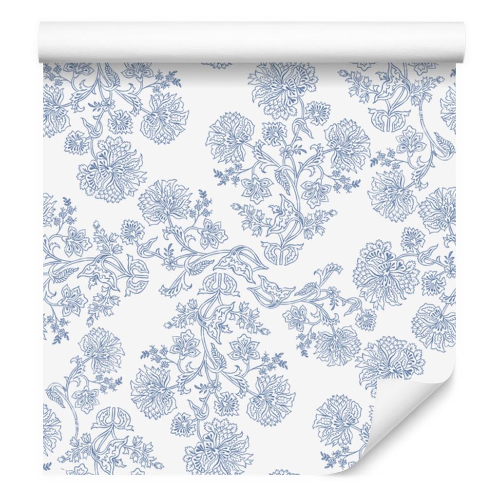 Wallpaper Flowers white, light gray and azure for the living room and bedroom 50x1000