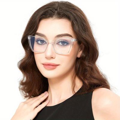 Women Oversized Anti Blue Light Glasses, Trendy Cat Eye Computer Gaming Eyeglasses Ultra Light Flat Mirror
