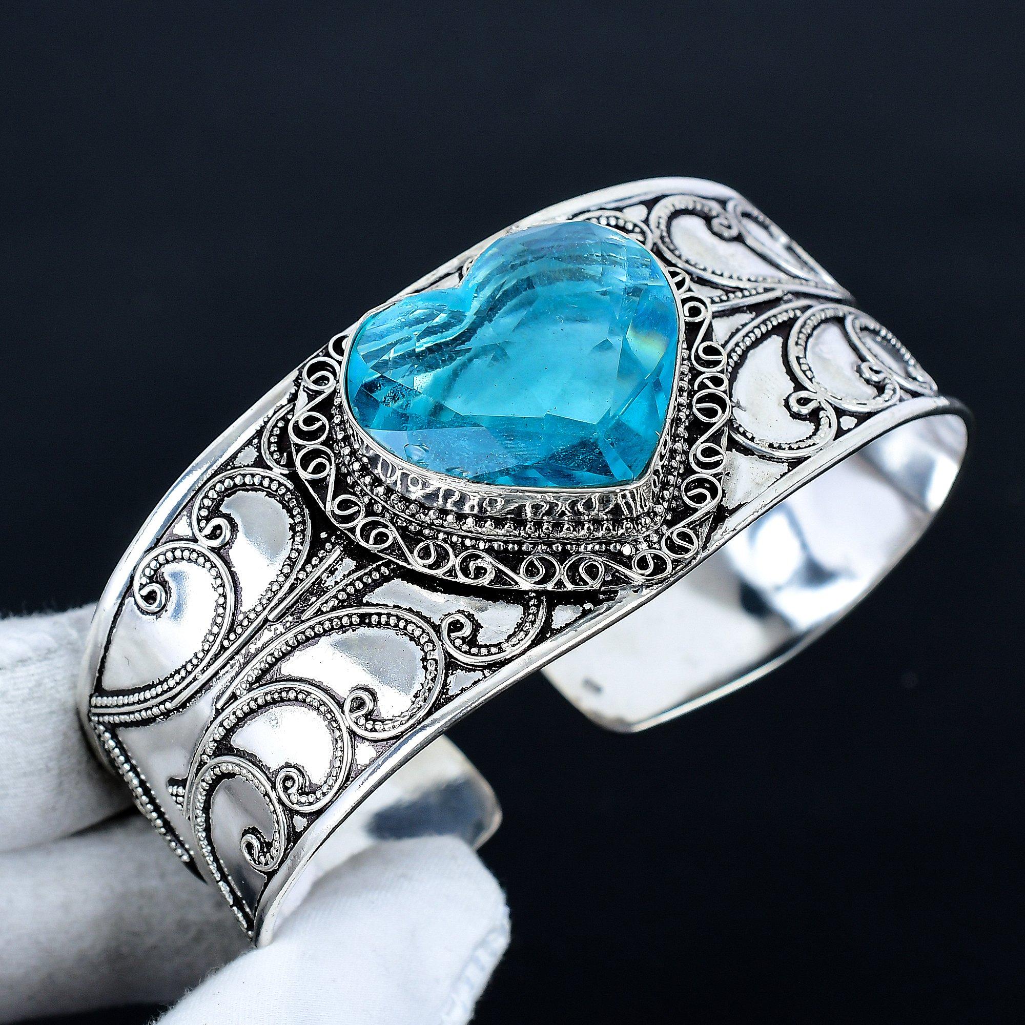 

Blue Topaz Heart Gemstone Bracelet, Bangle Adjustable Bracelet, 925 Sterling Silver Jewelry, Engagement Gift, Blue Topaz Bracelet Wadding Gift Adjustable синий