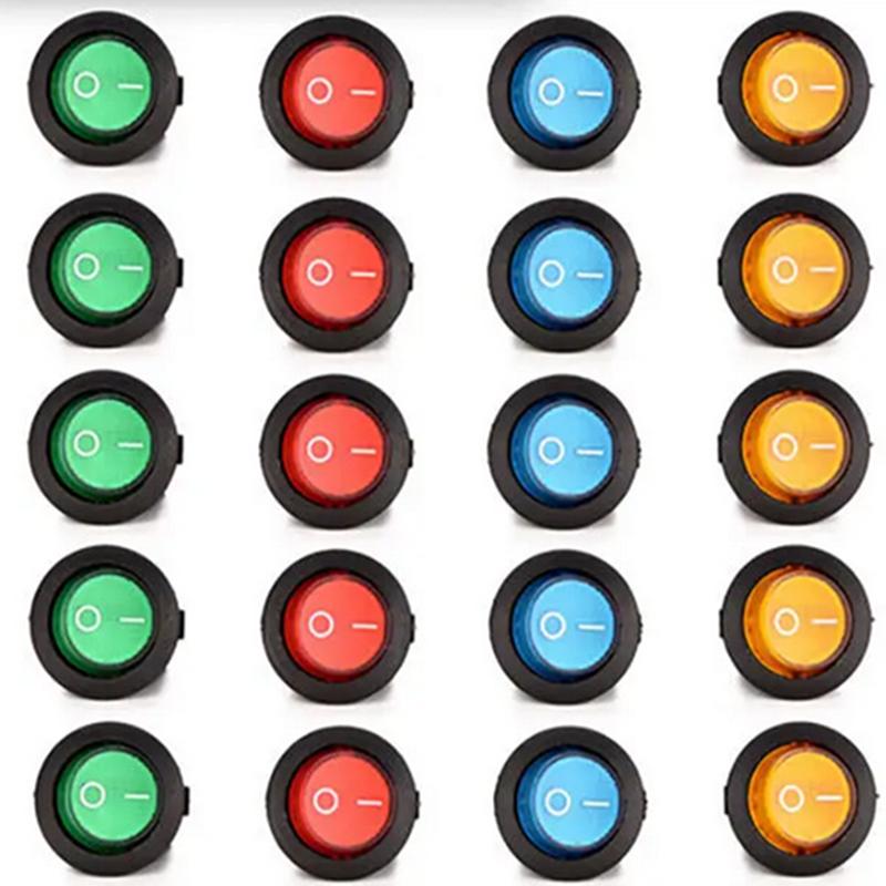 8pcs On/Off 3-Pin 2-Position Snap 20A 12V Red LED Round Boat Rocker Switch with LED For Househeld DIY Replacement