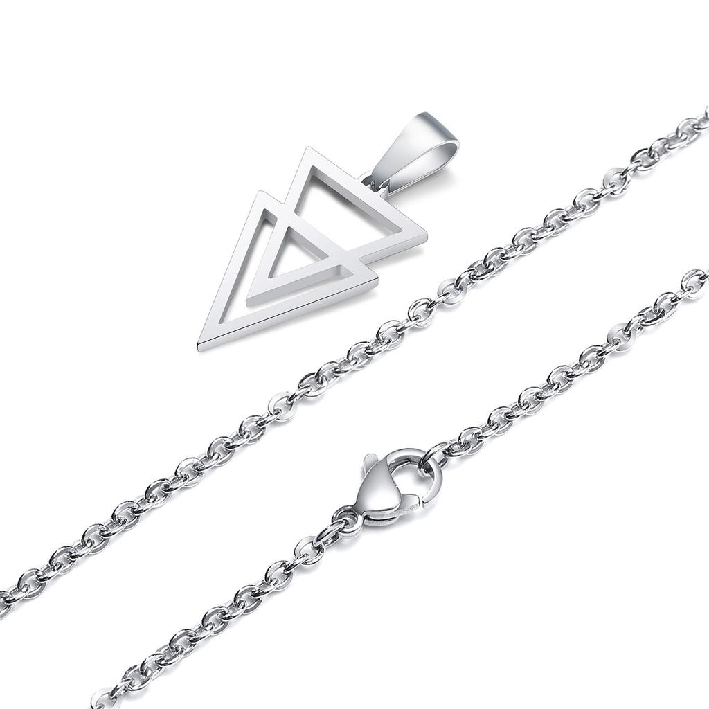 Men's Stainless Steel Hollow Double Triangle Necklaces,Waterproof Metal Geometric Pendant Collar with O Chain