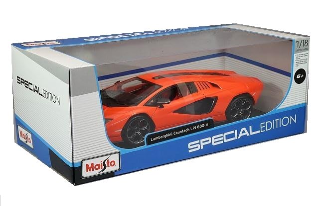 Maisto Lamborghini Countach LPI800-4 Orange 1/18 Scale Special Edition Model with Display Base, Openable Doors, and Working Suspension