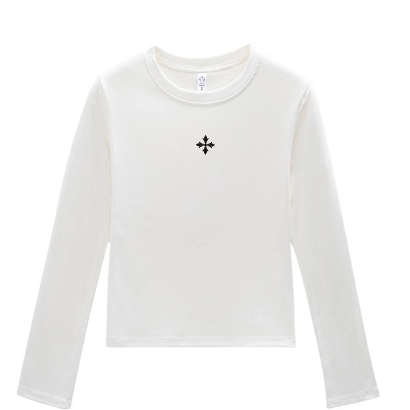 Ladies Spring Autumn Long Sleeve Crew Neck Slim Fit Basic Printed Pullover T Shirt  Top for Layering