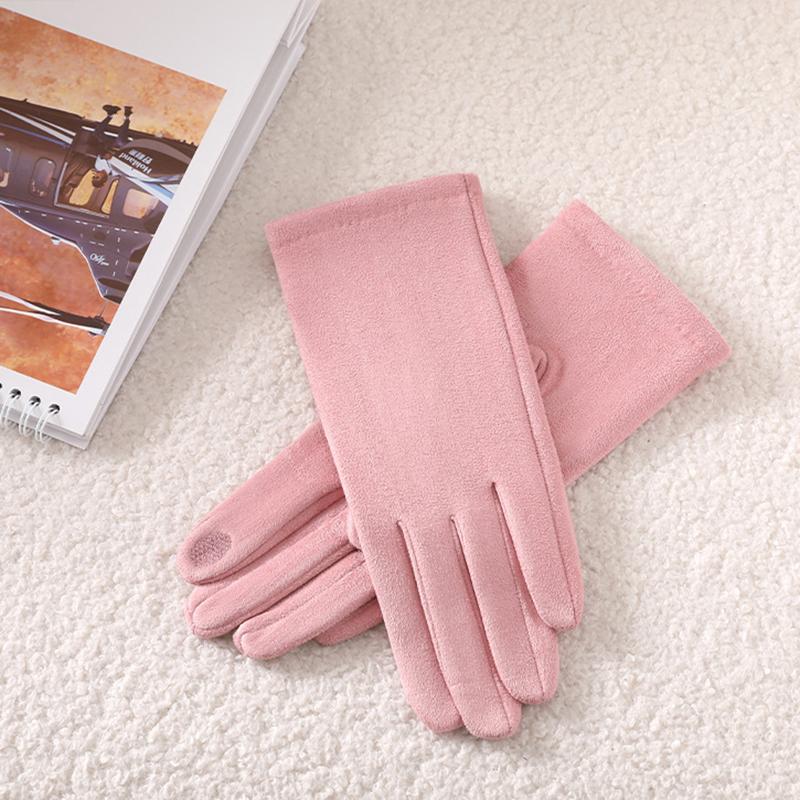 Multicolor Women Winter Keep Warm Touch Screen Suede Solid Simple Style Gloves Add Velvet Inside Not Bloated Prevent Cold