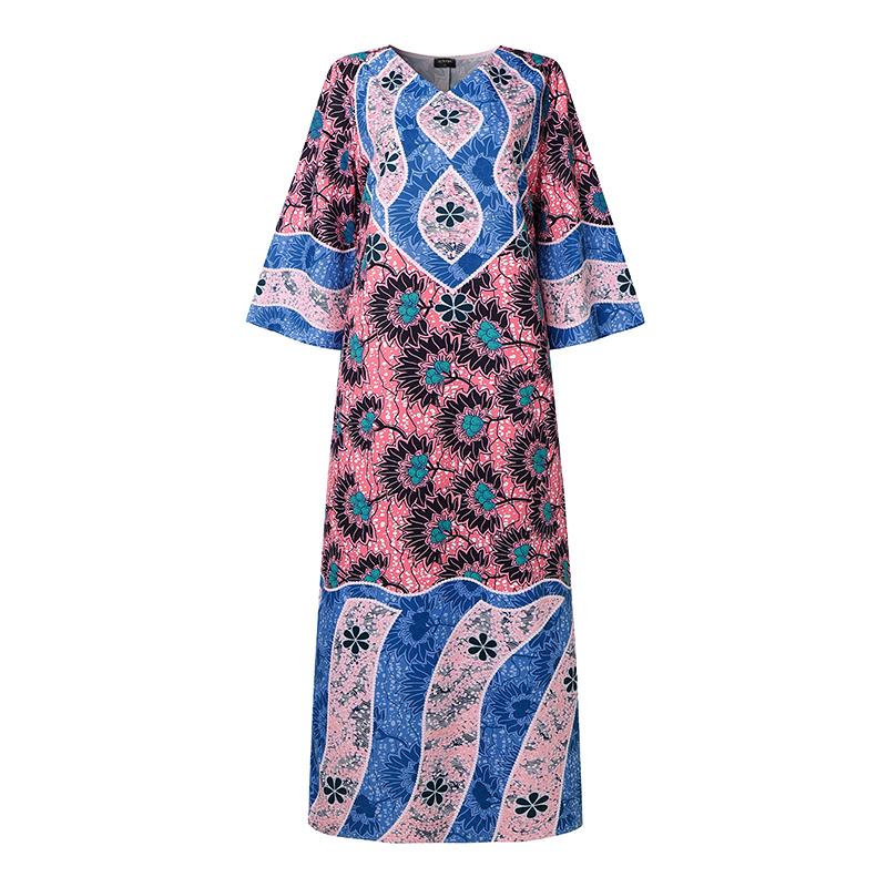 Übergröße Damen Glockenärmel Blumendruck Lässig Locker Maxi Langes Kleid Roben