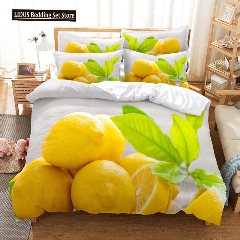 Set Copripiumino Frutta Stampa 3D Limone Fresco Arancia Fragola Ciliegia King Queen Per Bambini Ragazzi Ragazze Adolescenti Set Biancheria da Letto in Poliestere