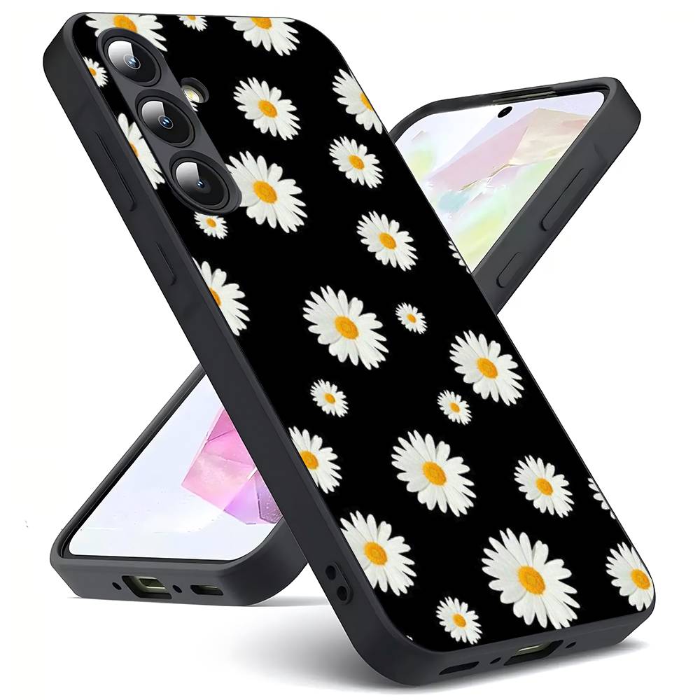 Daisy Flower For Samsung Galaxy S23 S24 S25 Ultra S22 Plus S21 Black Soft Case Waterproof Soft Case