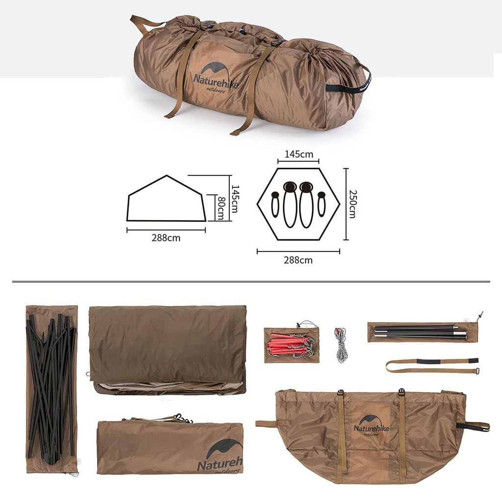 Naturehike Cort hexagonal în stil mongol pentru 4 4 Usor rezistent la apă Umiditate Flacără În aer liber Căldură țânțari Include sac de depozitare Oameni, anotimpuri,