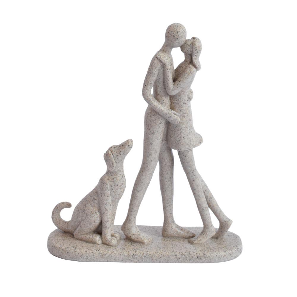 A Family of Three Girl and Dog Statues Creative Canine Statues Crafts Home Decoration