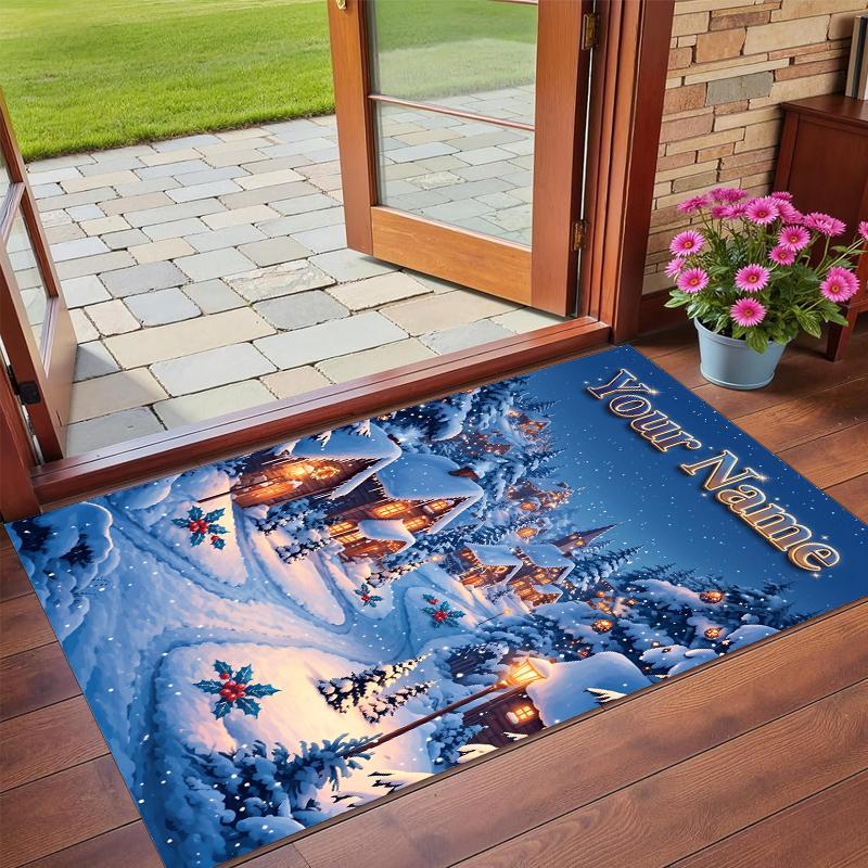 Christmas Custom Name Printed Square Area Rug Soft Non Slip Floor Carpet For Bedroom Holiday Gift