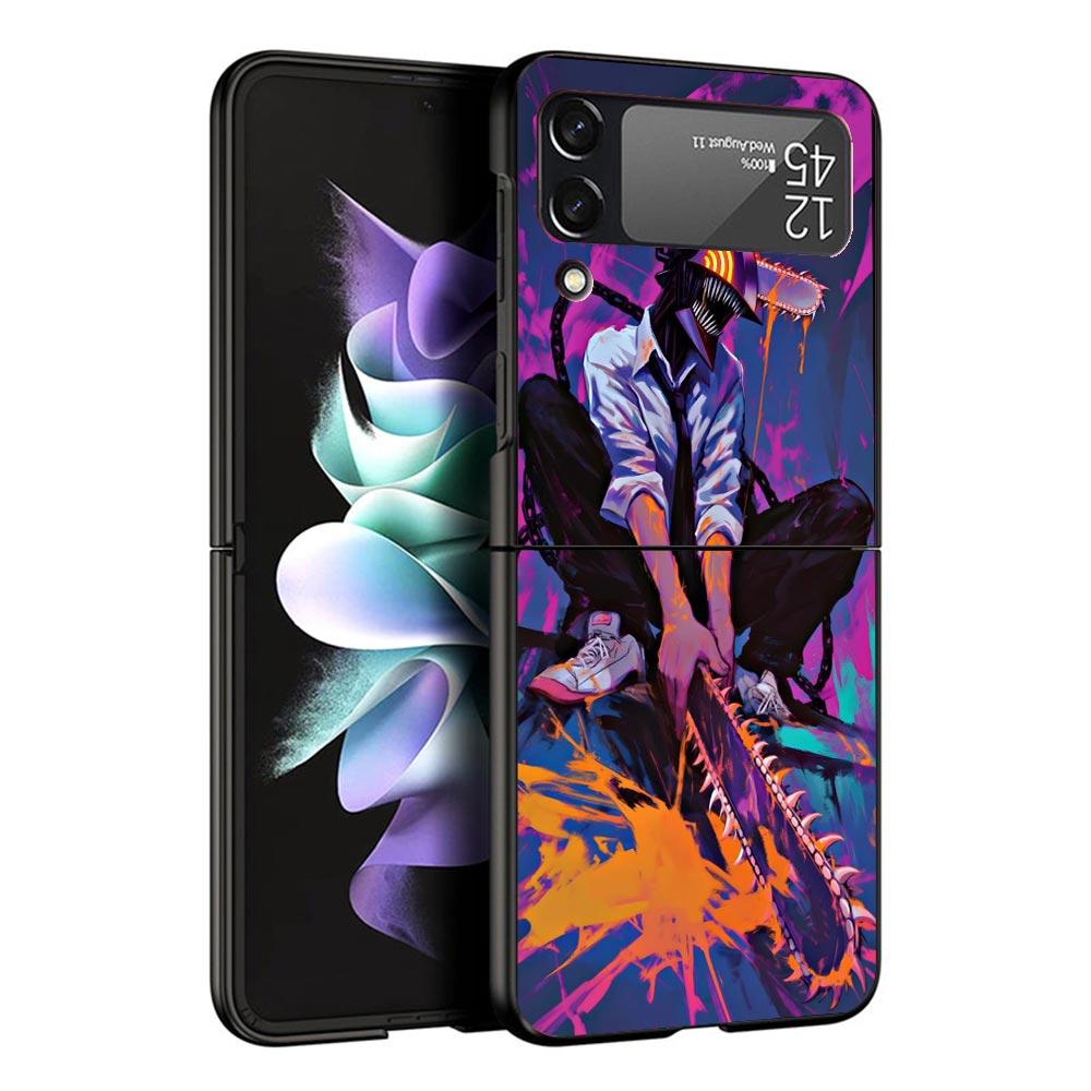 C-Chainsaw Mans Denji Phone Case For Samsung Z Flip 6 5 4 3 Galaxy ZFlip6 5G Flip5 Flip4 Black Hard Camera Protective Cover