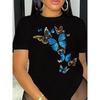Butterfly Pattern T-Shirt, Short-Sleeved Casual Round-Neck Top, Spring and Summer Women'S Clothing
