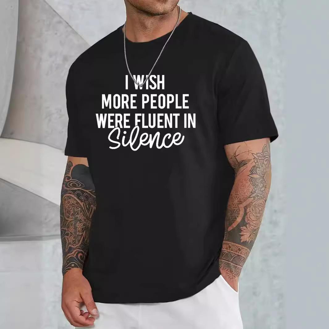 

I Wish Alphabet Cotton T-Shirt Short Sleeve Round Neck Women 2d Print Tops S