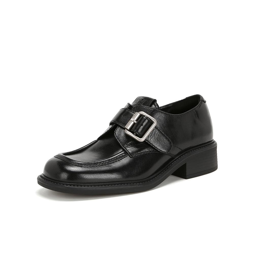 Yuanlitong retro British style loafers women's 2025 winter new belt buckle one pedal small leather shoes women's shoes