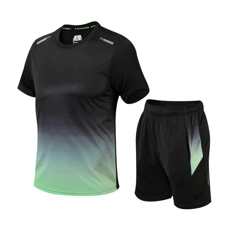 Summer Sportswear Men Gradient Printed Badminton Set Outdoor Running T-shirt and Shorts Comfortable and Breathable Clothing