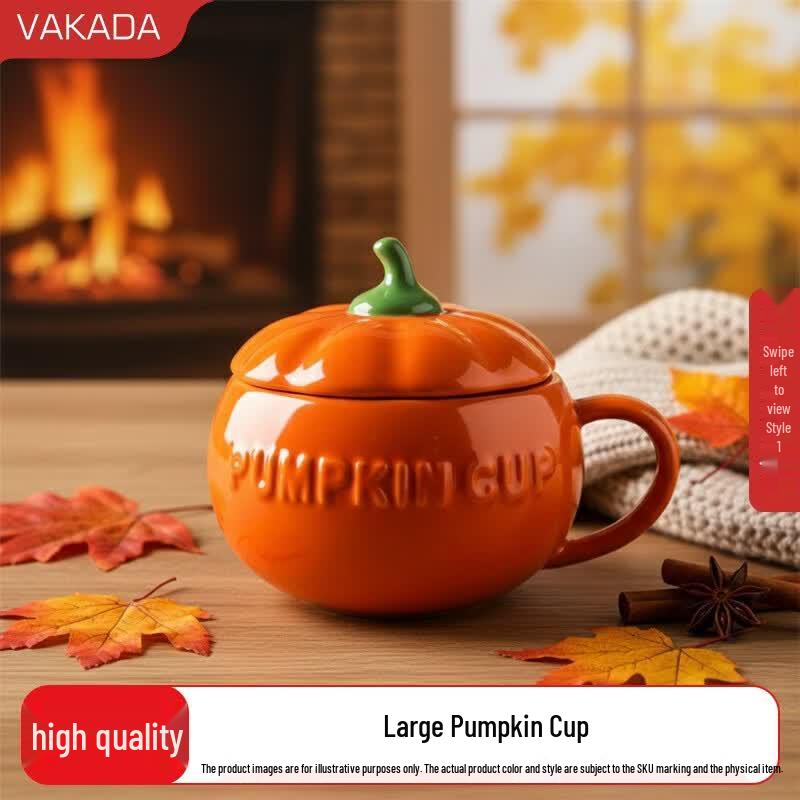 VAKADA Ceramic Pumpkin Mug with Lid