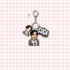 BTS 3-in-1 Acrylic Keychain, Bangtan Boys Real Photo + Cartoon Figure + Colorful Name Tag Triple Charm Keyring, Kpop ARMY Fans Bag Pendant