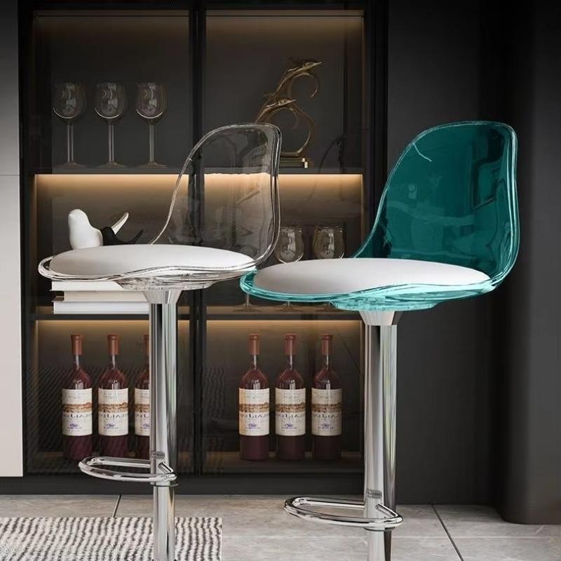 Modern Transparent Acrylic Bar Stool Adjustable Upholstered Seat High Chair for Home Kitchen Island Counter Wine Chairs