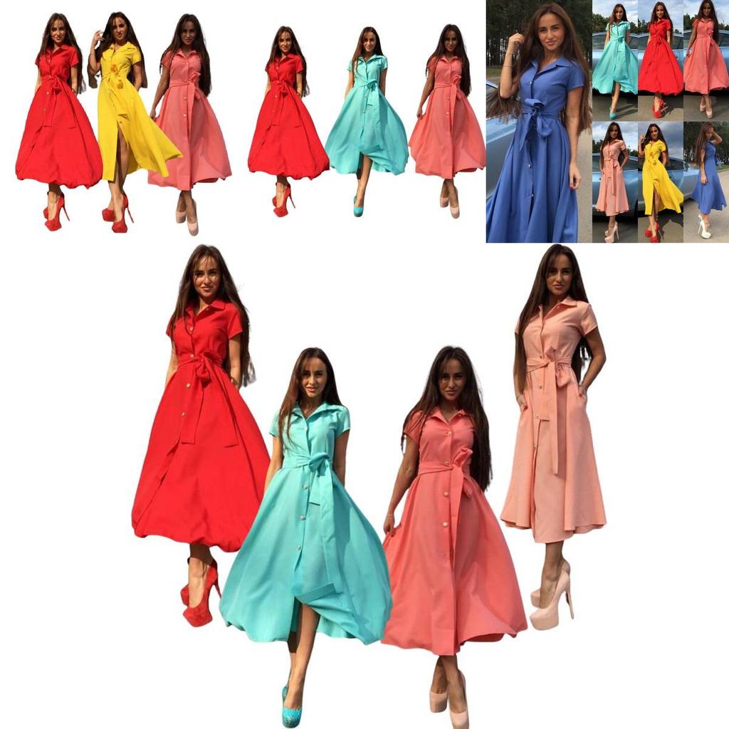 Elegante Abito Lungo da Donna con Opzioni Colorate in Tessuto Misto Cotone per l'Estate