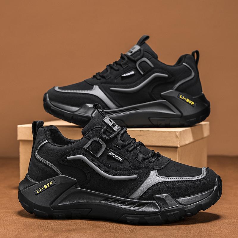 Men's Shoes Autumn and Winter Outdoor Sports Shoes Men's New Leather Non-slip Hiking Low-top Casual Shoes Men's Trendy Shoes