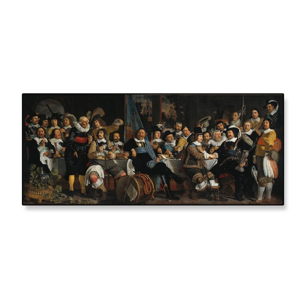 

Класичний плакат Бенкет Громадянської гвардії Амстердама на святкуванні Мюнстерського миру Картина на полотні Настінне мистецтво Декор 20x60cm no frame