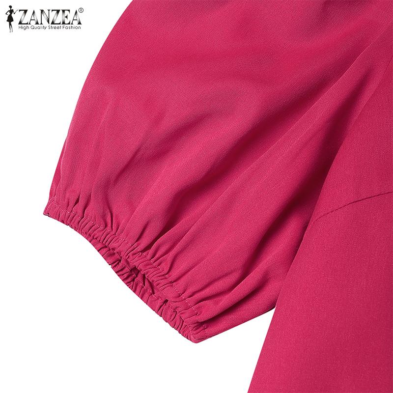 ZANZEA Damen Elegantes Lässiges Quadratischer Kragen Kurzarm Fishtail Kleid