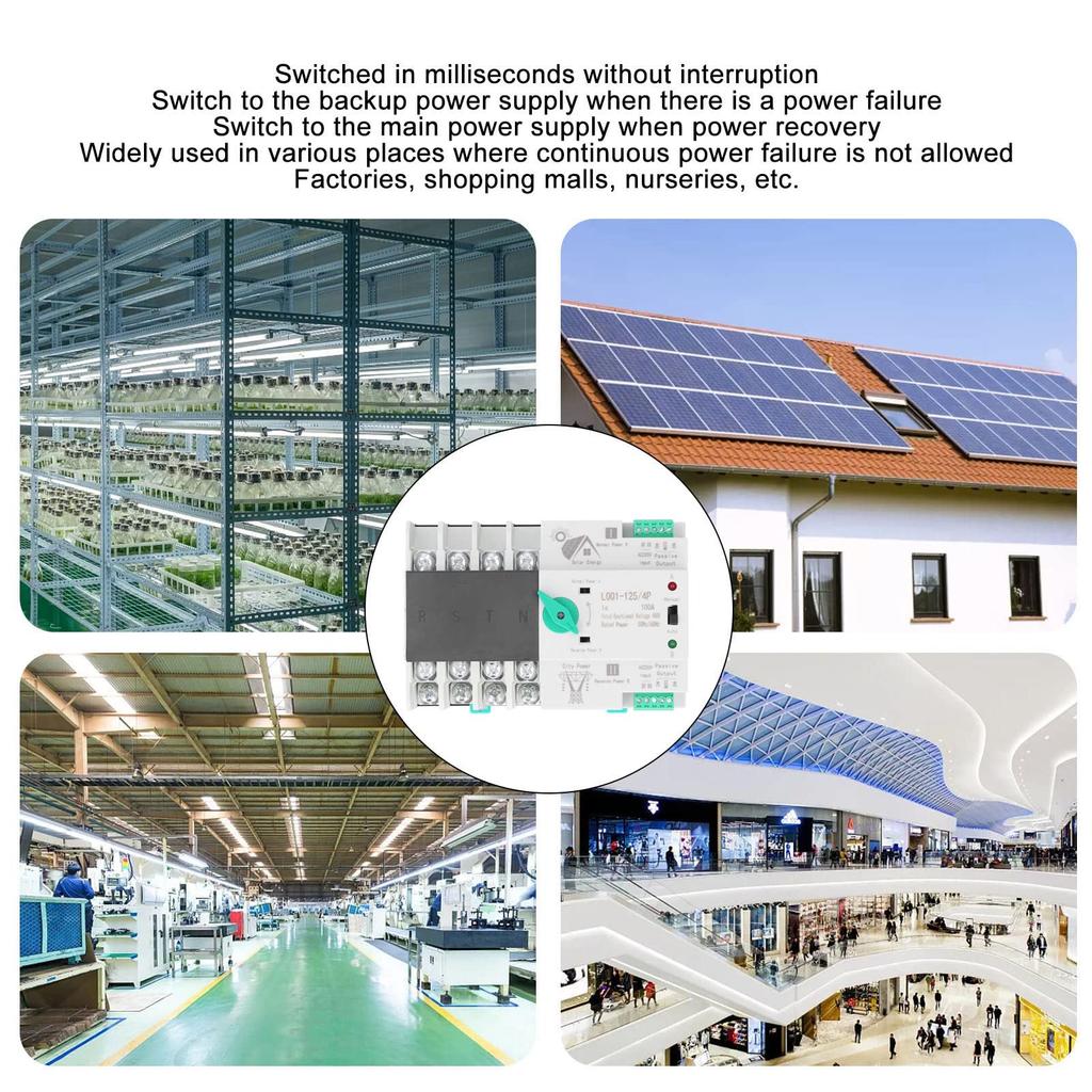 Dual Power Supply Automatic Transfer Switch, 4P, Fast Switching, PV Type, AC400V 100A, for Home and Industrial Use
