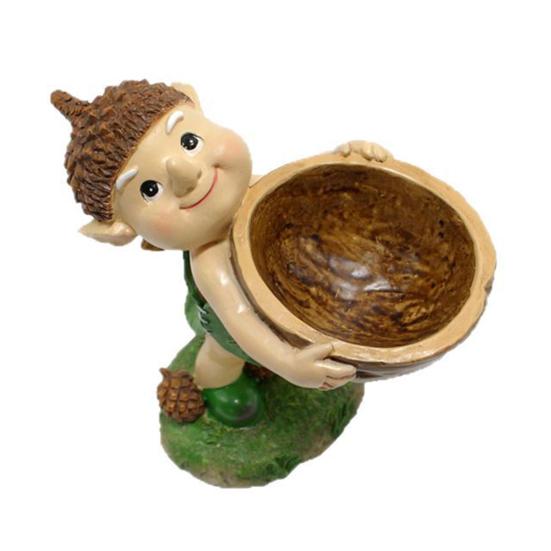 Forest Elf Bird Feeder Resin Elf Figurine with Walnut Bowl Wild Bird Feeding Bowl Garden Statue for Courtyard Outdoor Decor