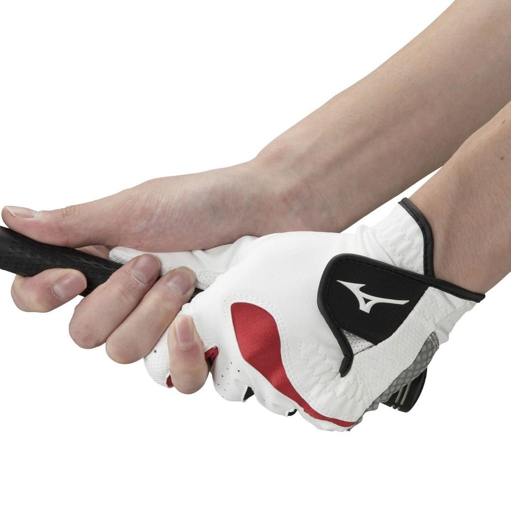 MIZUNO ComfiGrip Golf Left Synthetic Leather with Silicone 5MJML253 Gloves, Men's, Hand, Leather/Artificial Print, White/Red, 23cm,