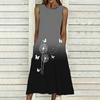 Ladies Oversized Sleeveless Crew Neck Dress Bright Mixed Tropical Foliage Flowy Calf Length Dress