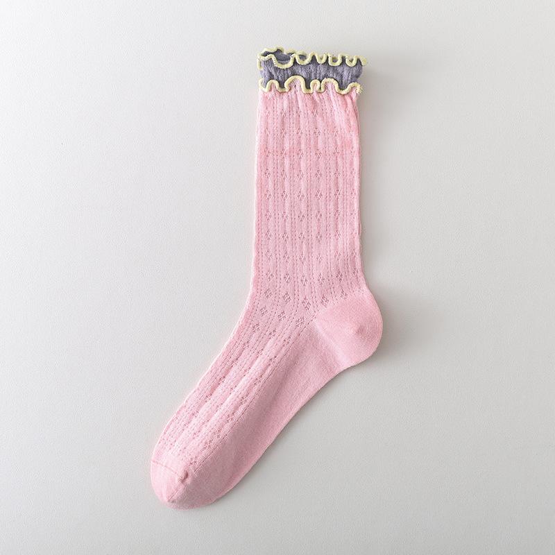 Solid-color Spring and Autumn Anti-odor Socks, Women's Mid-calf Socks, Short Socks, Simple Perforated Mesh Women's Socks