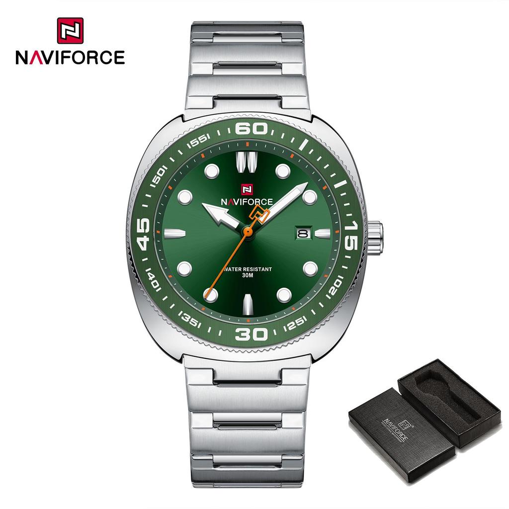 NAVIFORCE Men's Watch Quartz Calendar Luminous Pointer Stainless Steel Strap Waterproof Fashion Casual Watch NF9250