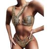 2Pcs/Set Backless Swimsuit Padded Wire Free Snake Print Bikini Set for