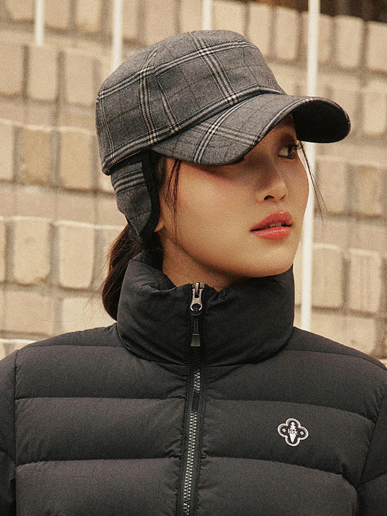LIKK Pom-Pom Check Cap Wool Hat (Grey)_L3D1-Hw01K