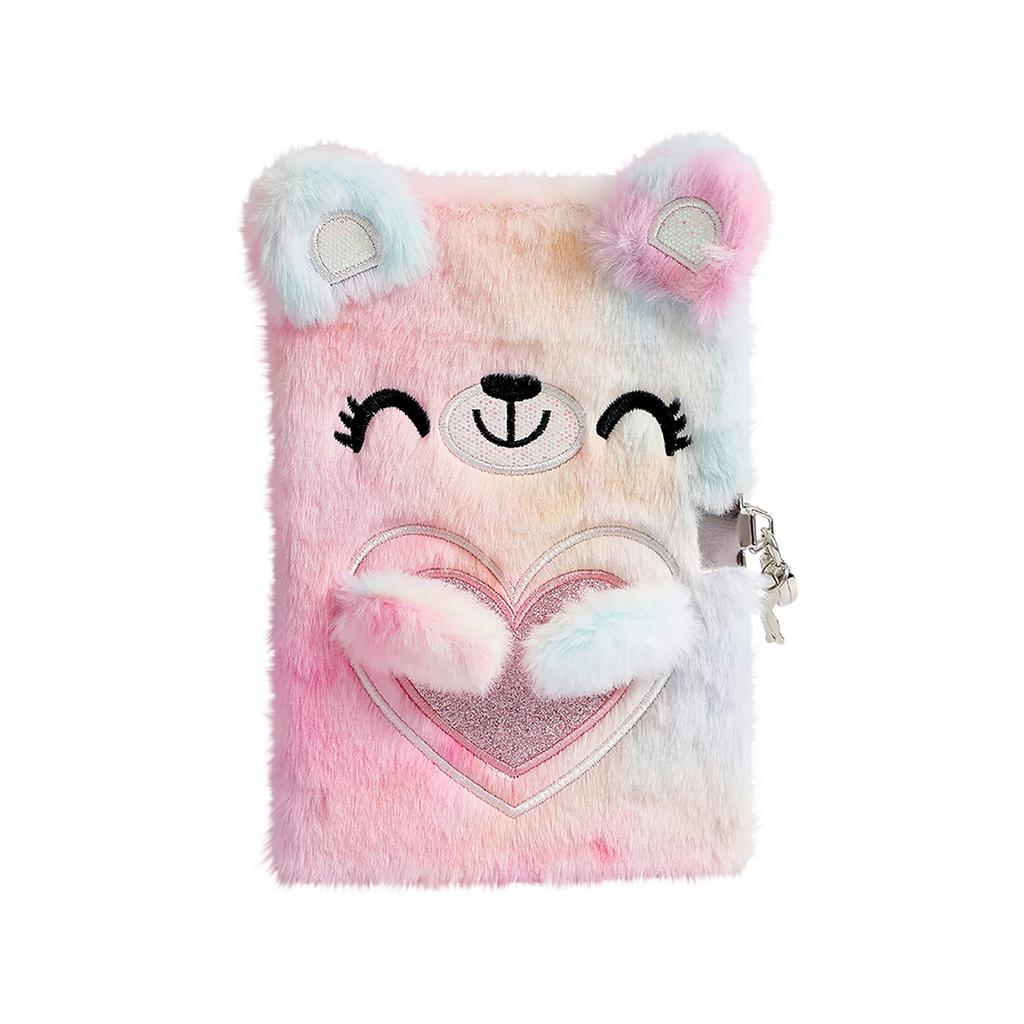 Cartoon Bear Plush Notebook With Lock Student A5 Diary Girl Handbook Girl Gift Book