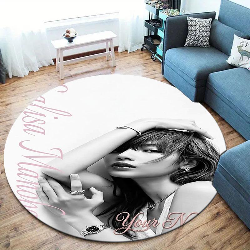 Blackpink Custom Name Round Area Rug,Carpet Rug for Living Room Bedroom Sofa Playroom Decor,Non-slip Floor Mat