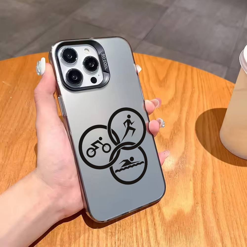 

T-Triathlon Swim Bike Run T-Tri Life Phone Case For iPhone17,16,15,14,13,12,11 Plus,Pro Max Black Candy Silver Plated Cover iPhone14Pro