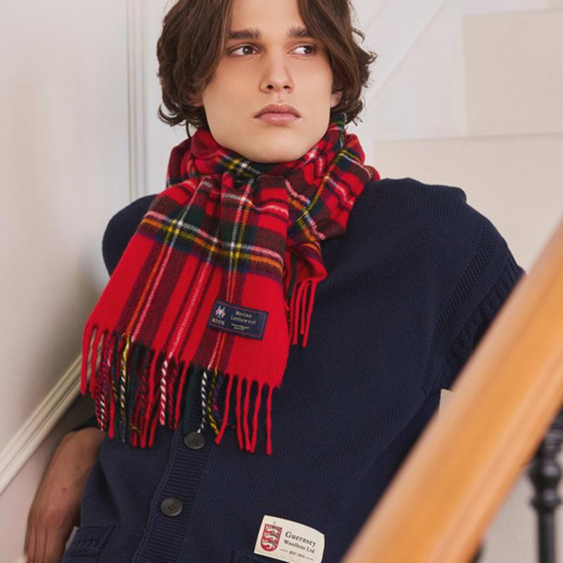 ABRAHAM MOON Merino Wool Shawl Muffler 50cm - Royal Stuart