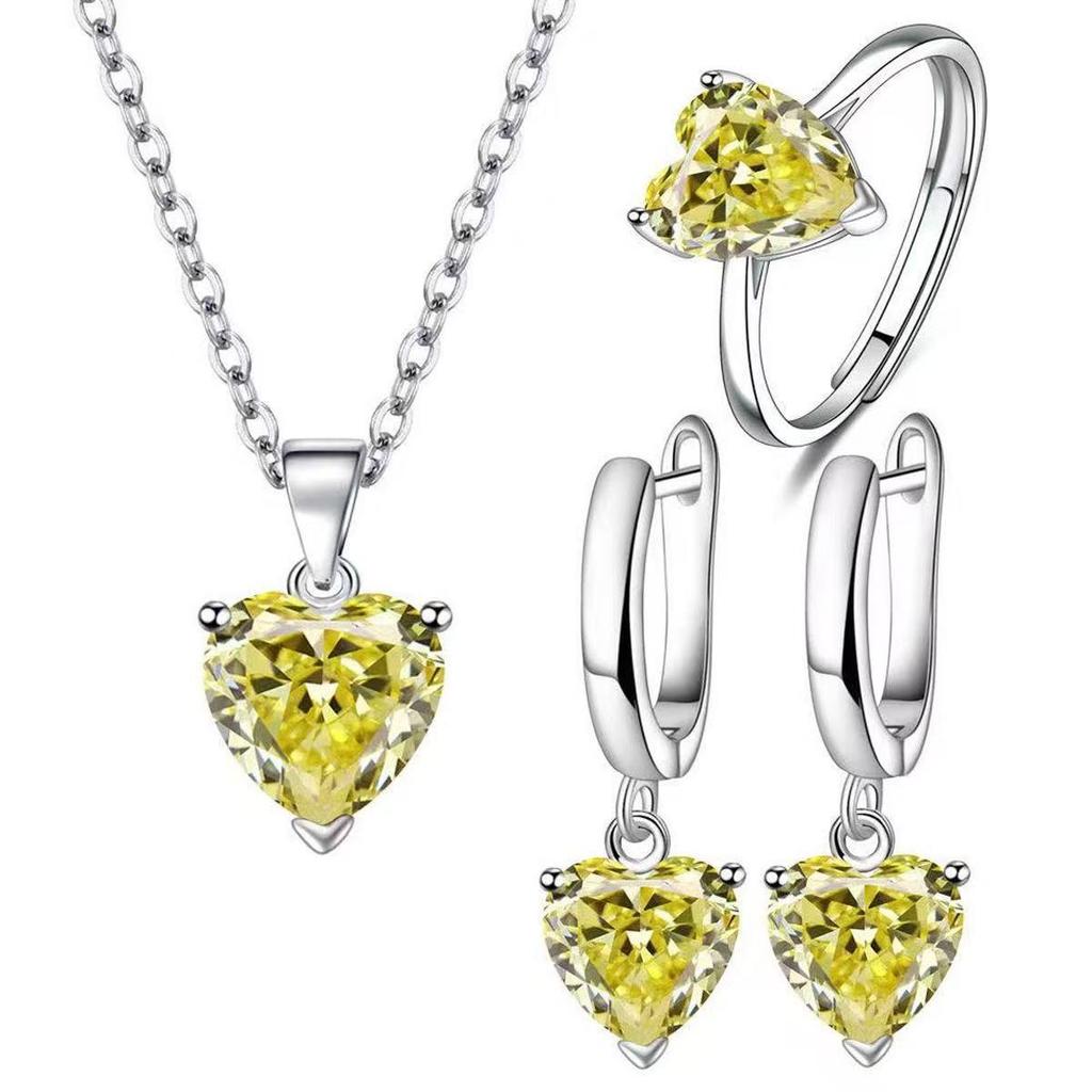 Zircon Heart Pendant Necklace & Ring Love Set for Women - 3 Piece Set
