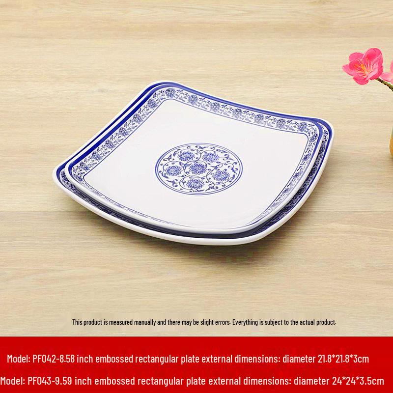 Retro Blue & White Melamine Dinnerware Set: Noodle & Soup Bowls, Plates for Restaurants & Noodle Shops