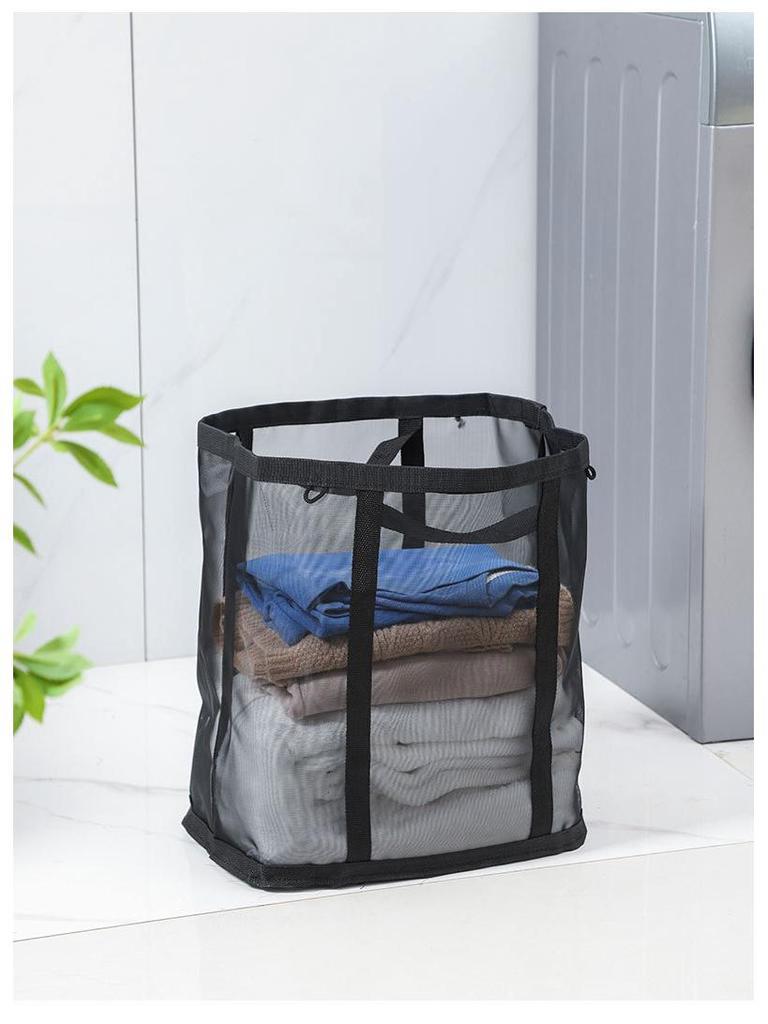 Portable Foldable Wall-Mounted Laundry Basket: Large Capacity Mesh Storage for Bathroom and Toilet.