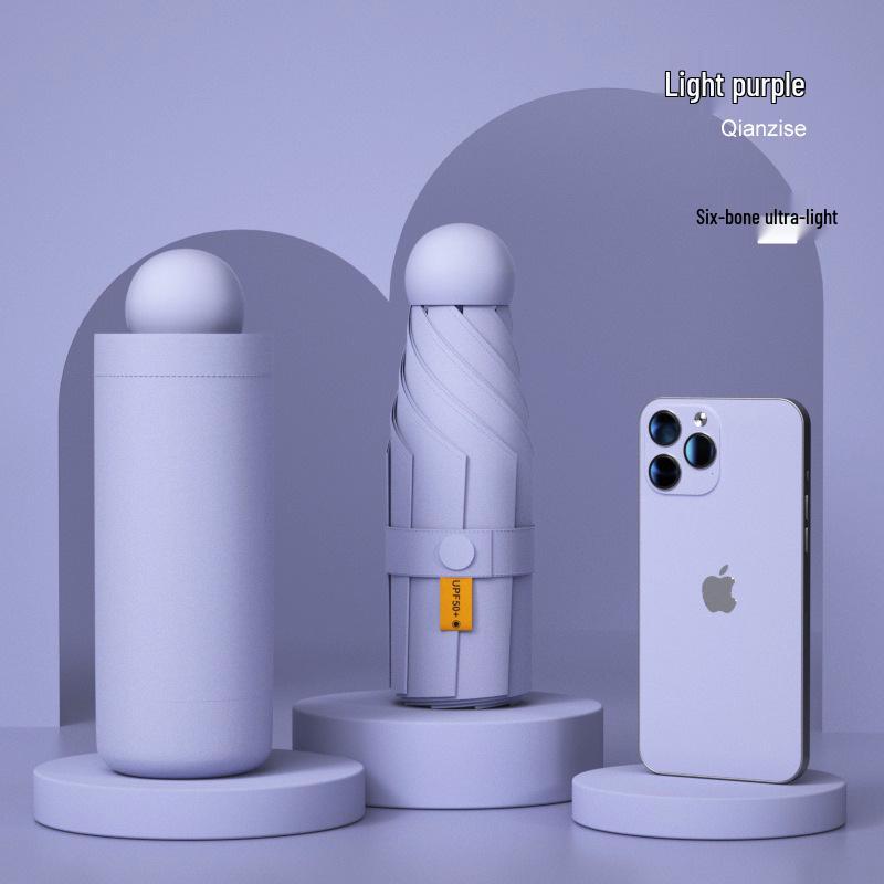 Compact Dual-Use Sun and Rain Umbrella with Black Glue Sunshade - Stylish Ladies' 5-Fold Capsule Design