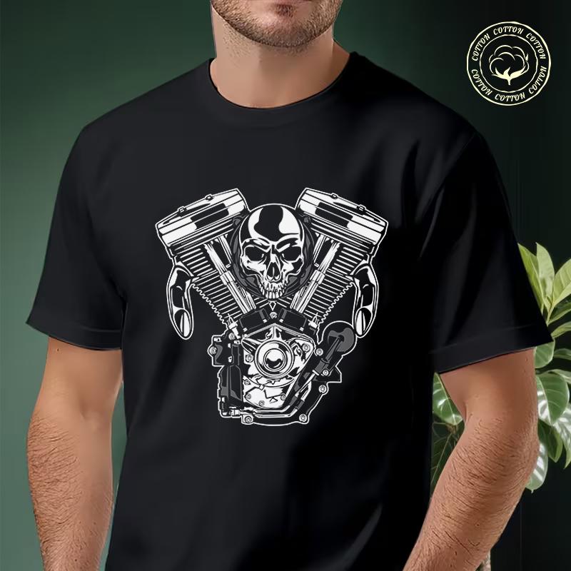 Men Cotton Casual T-shirts Skull And Motor Creative Design Tee Men s Summer Cycling Sportswear