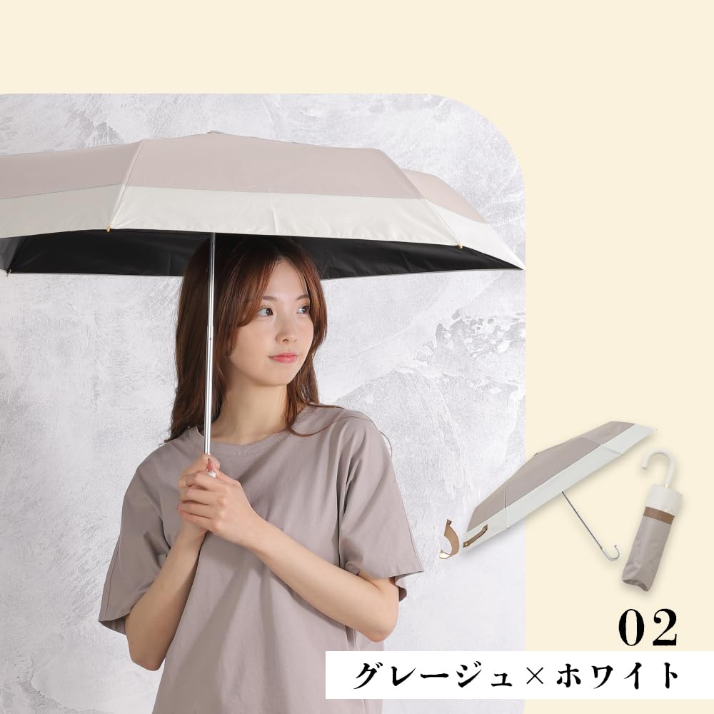Ogawa Folding UV Perfect Gift for or any other special LINEDROPS 57408 Women's Parasol, 99.9% Protection, White/Greige, Water-Repellent, Stylish,