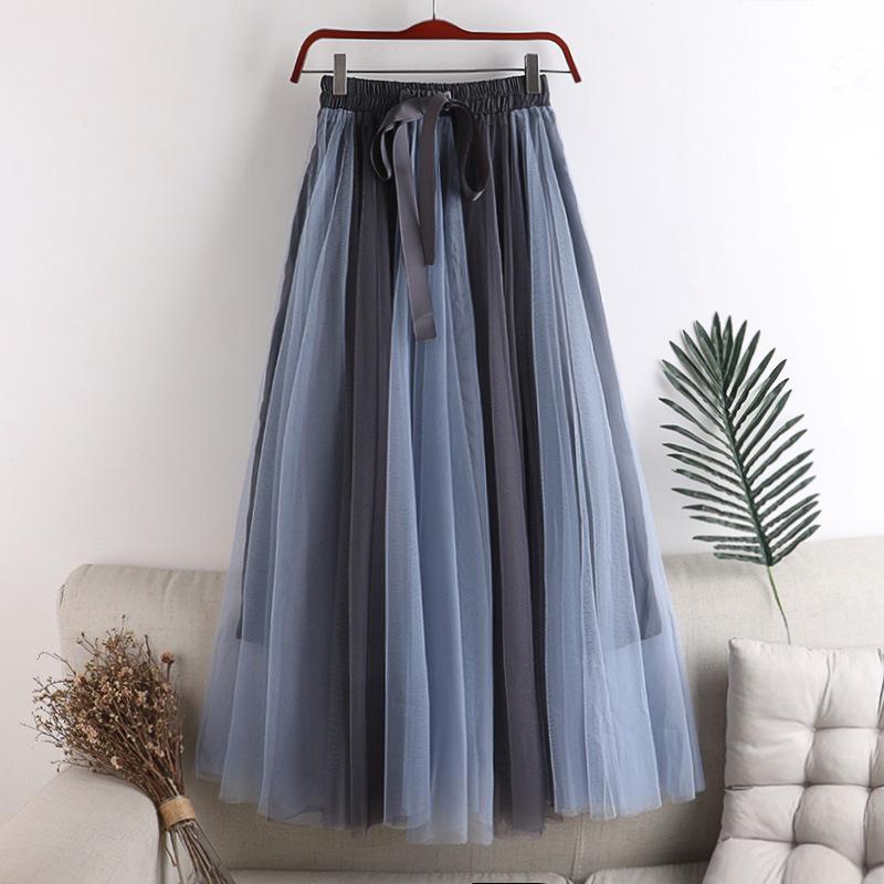 

Women s High Waist A-Line Color Block Tulle Midi Skirt One Size білий/хакі