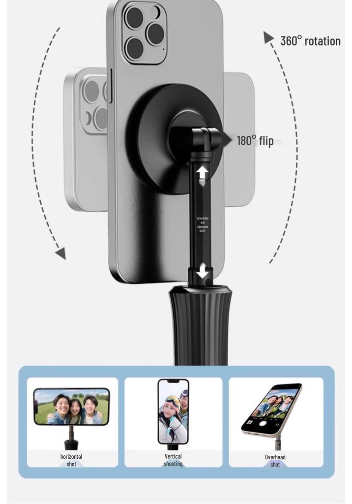 Magnetic Selfie Stick with Rotating Tripod and Folding Phone Holder for Travel, Desktop, and Live Broadcast