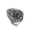 Retro Oval Natural Labradorite Rings for Women Men Silver Ring Finger Ring Retro Gemstone Rings Jewelry Party Gift