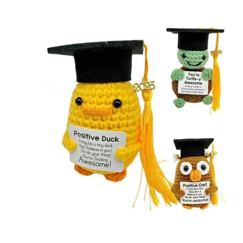 2026 New Positive Energy Handmade Crochet Funny Duck Tortoise Owl Doll Desktop Ornament Perfect Graduation Holiday Gift